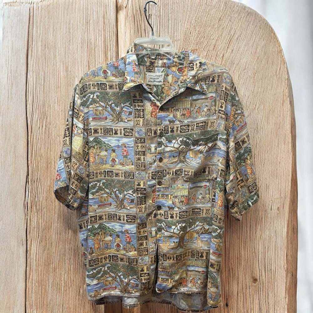 VTG  Reyn Spooner Guy Buffet M Hawaiian Shirt Travel Coastal Tahiti Retro READ